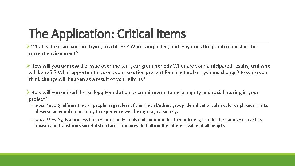 The Application: Critical Items ØWhat is the issue you are trying to address? Who