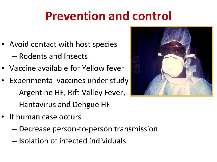 Prevention and control • Avoid contact with host species – Rodents and Insects •