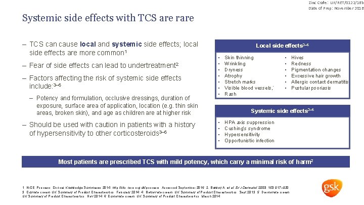 Zinc Code: UK/RET/0122/16 b Date of Prep: November 2016 Systemic side effects with TCS