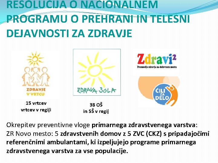 RESOLUCIJA O NACIONALNEM PROGRAMU O PREHRANI IN TELESNI DEJAVNOSTI ZA ZDRAVJE 15 vrtcev v