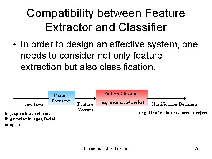 Compatibility between Feature Extractor and Classifier • In order to design an effective system,