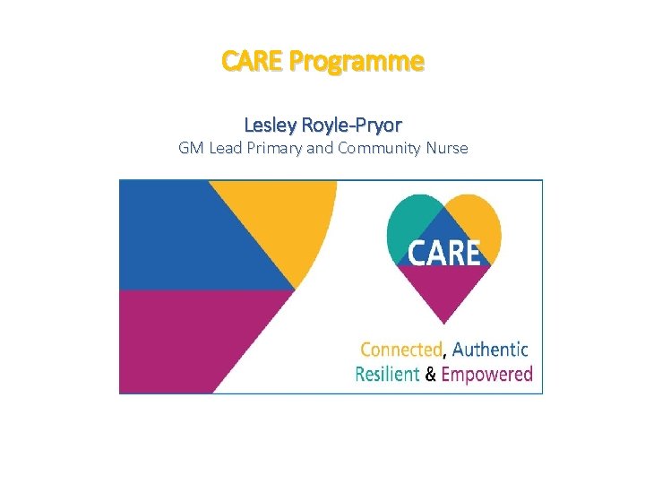 CARE Programme Lesley Royle-Pryor GM Lead Primary and Community Nurse 