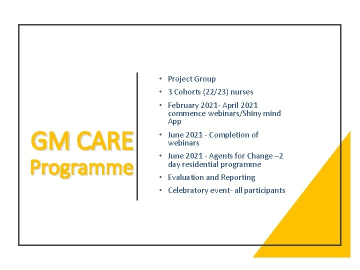  • Project Group • 3 Cohorts (22/23) nurses GM CARE Programme • February