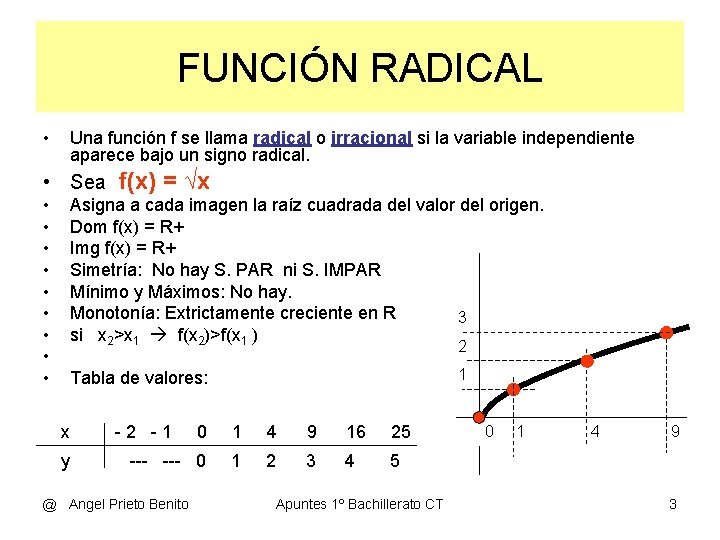 FUNCIÓN RADICAL • Una función f se llama radical o irracional si la variable