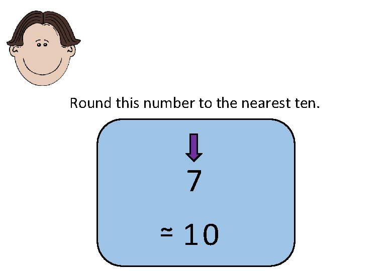 Round this number to the nearest ten. 7 ≃ 10 