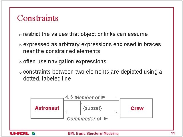 Constraints m m restrict the values that object or links can assume expressed as