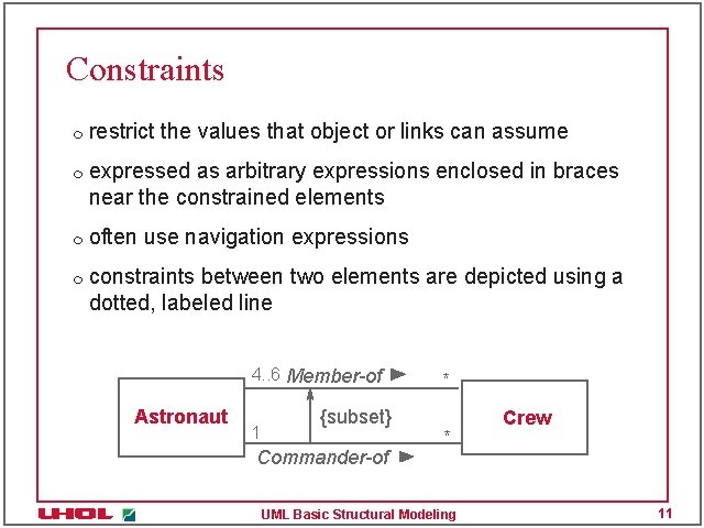Constraints m m restrict the values that object or links can assume expressed as Constraints m m restrict the values that object or links can assume expressed as