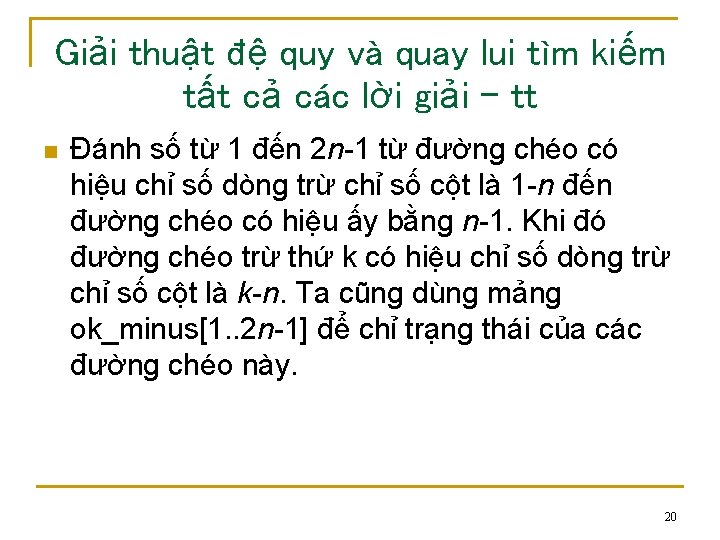 Giải thuật đệ quy và quay lui tìm kiếm tất cả các lời giải