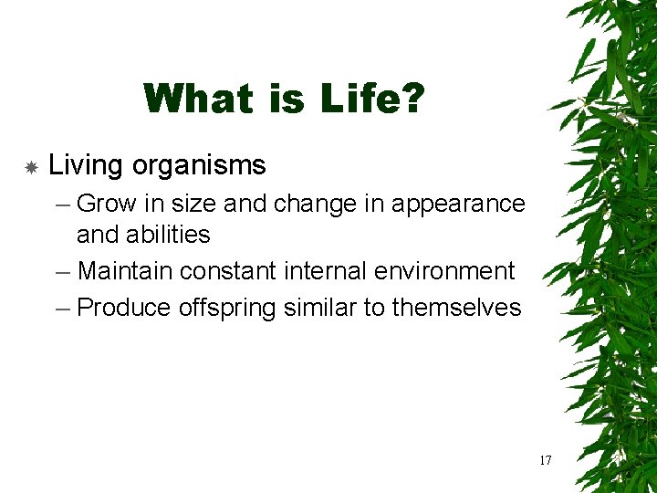 What is Life? Living organisms – Grow in size and change in appearance and