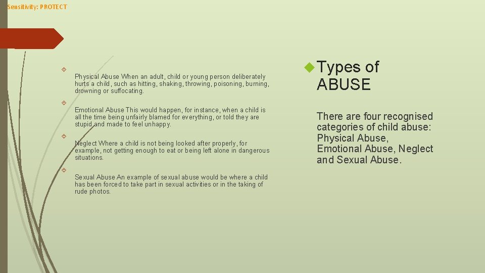 Sensitivity: PROTECT Physical Abuse When an adult, child or young person deliberately hurts a
