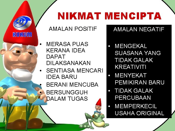 NIKMAT MENCIPTA AMALAN POSITIF AMALAN NEGATIF • MERASA PUAS • MENGEKAL KERANA IDEA SUASANA