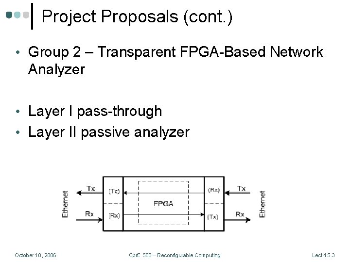 Project Proposals (cont. ) • Group 2 – Transparent FPGA-Based Network Analyzer • Layer