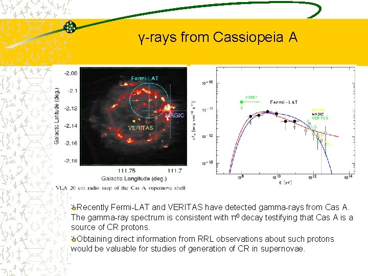 γ-rays from Cassiopeia A Recently Fermi-LAT and VERITAS have detected gamma-rays from Cas A.