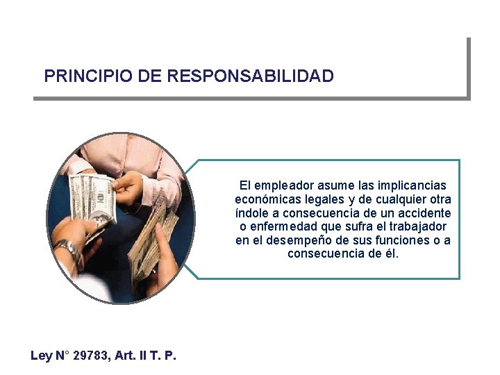 PRINCIPIO DE RESPONSABILIDAD El empleador asume las implicancias económicas legales y de cualquier otra