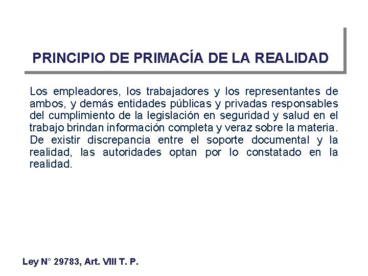 PRINCIPIO DE PRIMACÍA DE LA REALIDAD Los empleadores, los trabajadores y los representantes de