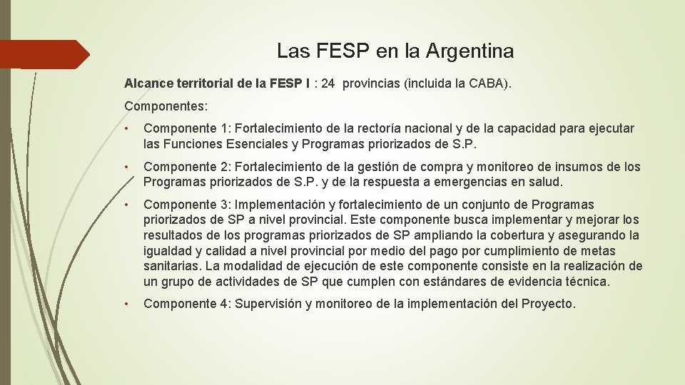Las FESP en la Argentina Alcance territorial de la FESP I : 24 provincias