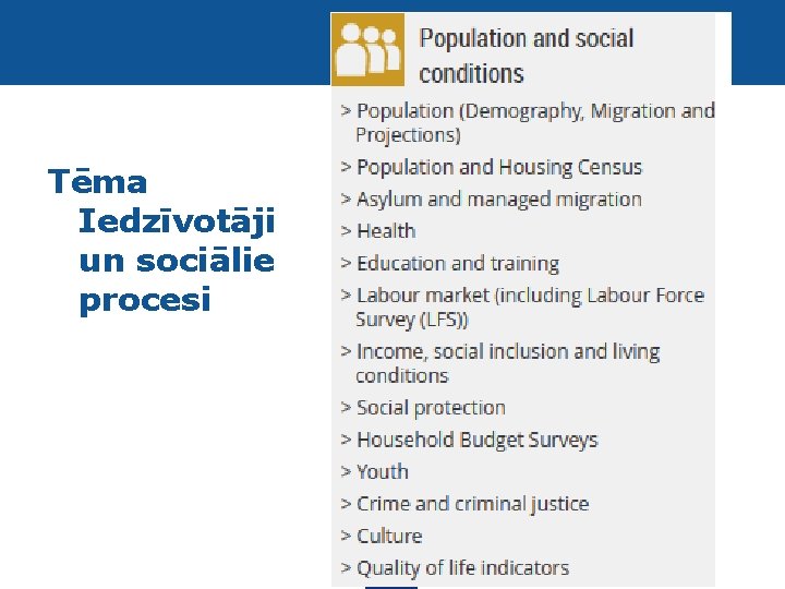 Tēma Iedzīvotāji un sociālie procesi Eurostat 