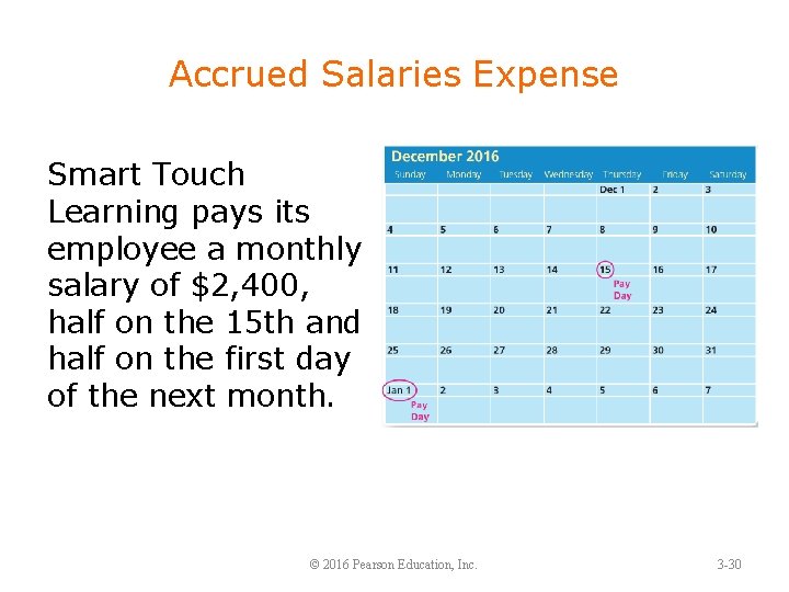 Accrued Salaries Expense Smart Touch Learning pays its employee a monthly salary of $2,