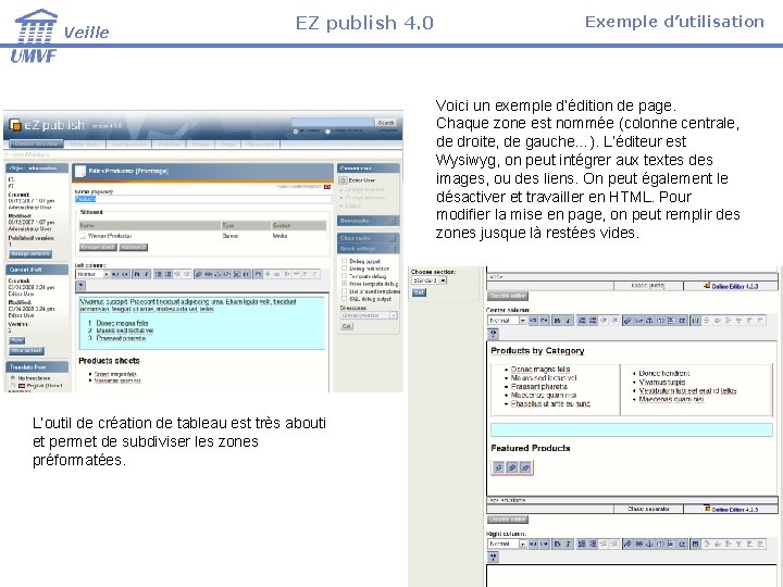 Veille EZ publish 4. 0 Exemple d’utilisation Voici un exemple d’édition de page. Chaque