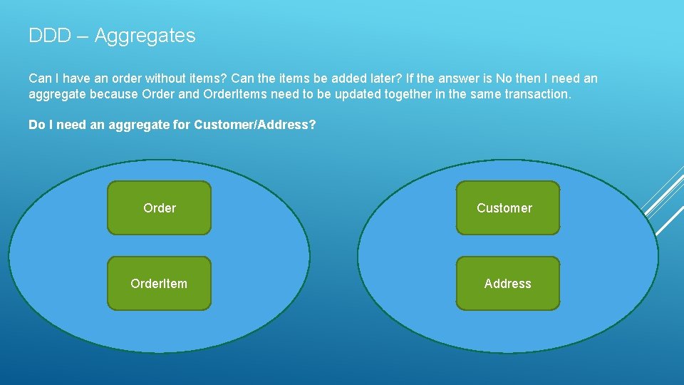 DDD – Aggregates Can I have an order without items? Can the items be DDD – Aggregates Can I have an order without items? Can the items be
