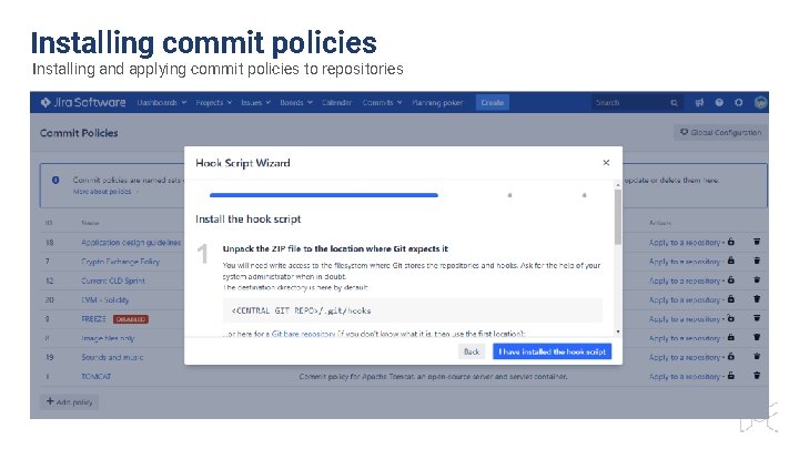 Installing commit policies Installing and applying commit policies to repositories 