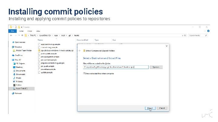 Installing commit policies Installing and applying commit policies to repositories 