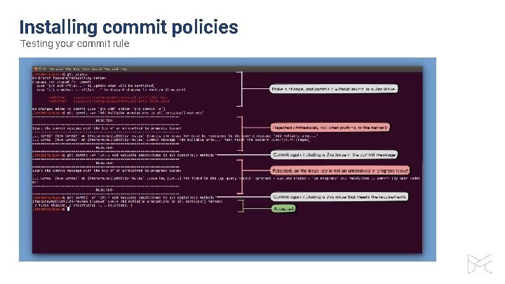 Installing commit policies Testing your commit rule 