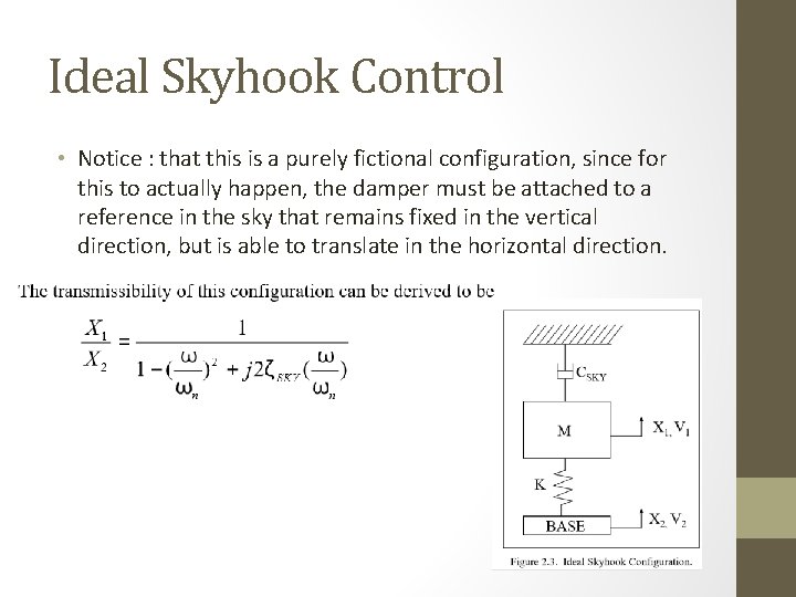 Ideal Skyhook Control • Notice : that this is a purely fictional configuration, since