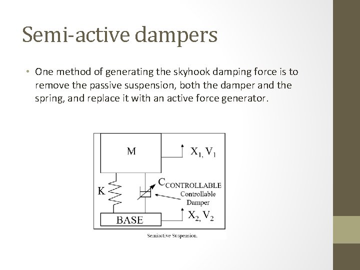 Semi-active dampers • One method of generating the skyhook damping force is to remove