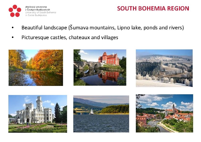 SOUTH BOHEMIA REGION • Beautiful landscape (Šumava mountains, Lipno lake, ponds and rivers) •