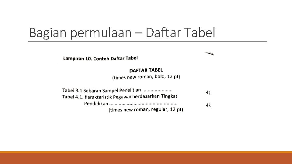 Bagian permulaan – Daftar Tabel 