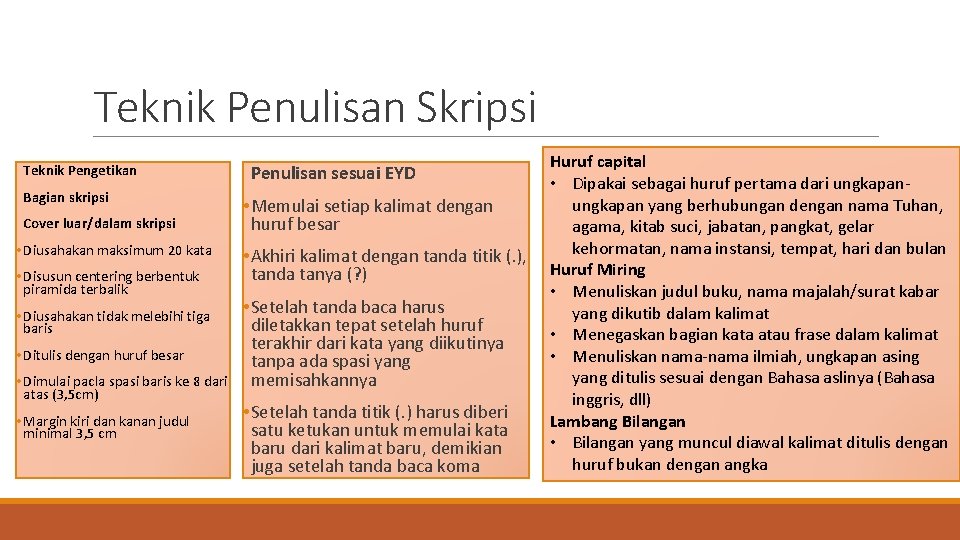 Teknik Penulisan Skripsi Teknik Pengetikan Bagian skripsi Cover luar/dalam skripsi • Diusahakan maksimum 20