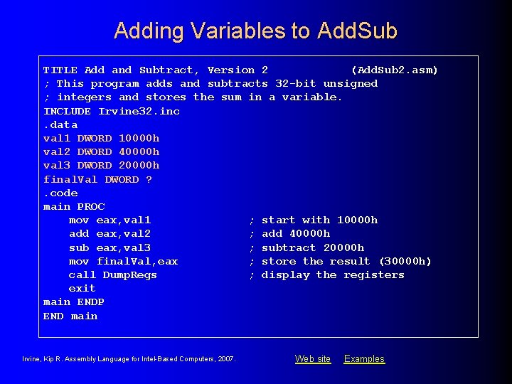 Adding Variables to Add. Sub TITLE Add and Subtract, Version 2 (Add. Sub 2. Adding Variables to Add. Sub TITLE Add and Subtract, Version 2 (Add. Sub 2.