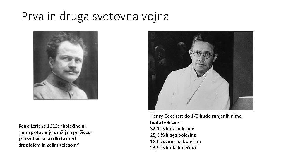 Prva in druga svetovna vojna Rene Leriche 1915: “bolečina ni samo potovanje dražljaja po