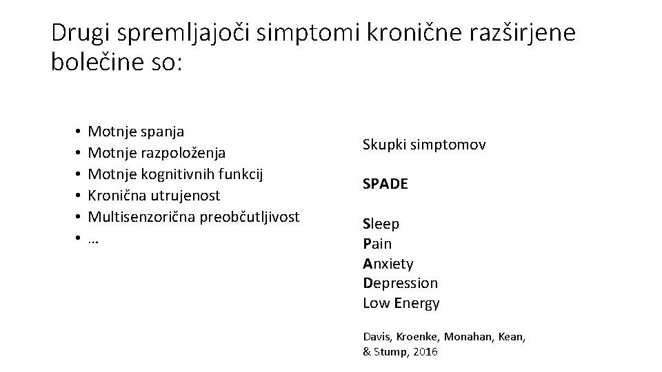 Drugi spremljajoči simptomi kronične razširjene bolečine so: • • • Motnje spanja Motnje razpoloženja