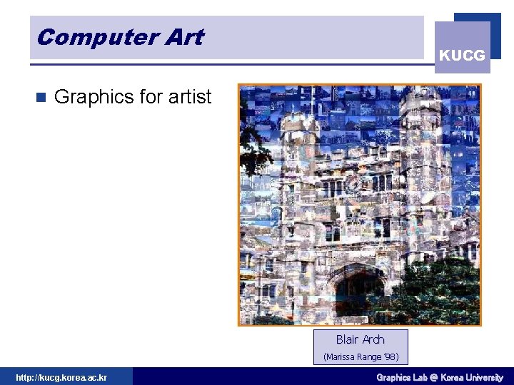 Computer Art n KUCG Graphics for artist Blair Arch (Marissa Range ’ 98) http: