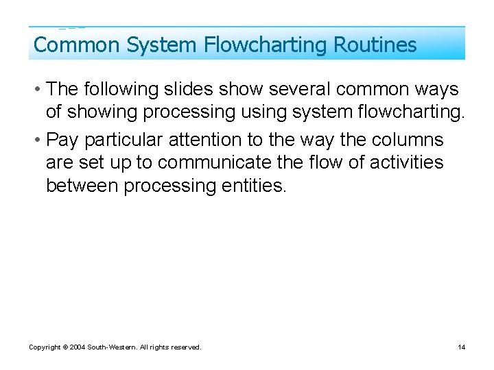 Common System Flowcharting Routines • The following slides show several common ways of showing