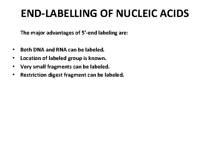 END-LABELLING OF NUCLEIC ACIDS The major advantages of 5’-end labeling are: • • Both