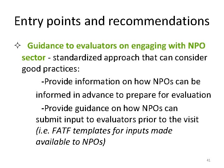 Entry points and recommendations ² Guidance to evaluators on engaging with NPO sector -