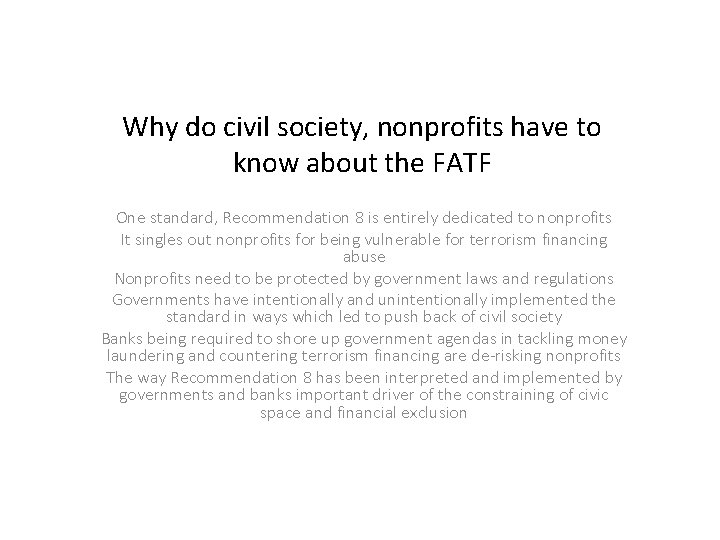 Why do civil society, nonprofits have to know about the FATF One standard, Recommendation