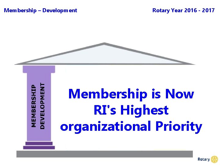 Membership – Development Rotary Year 2016 - 2017 Membership is Now RI's Highest organizational