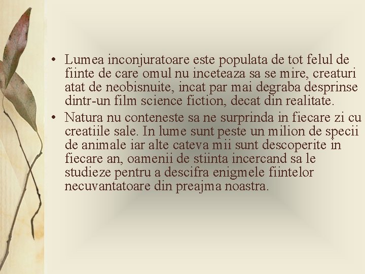  • Lumea inconjuratoare este populata de tot felul de fiinte de care omul