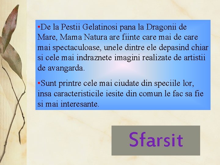  • De la Pestii Gelatinosi pana la Dragonii de Mare, Mama Natura are