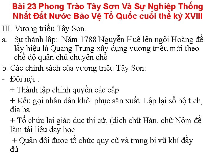 Bài 23 Phong Trào Tây Sơn Và Sự Nghiệp Thống Nhất Đất Nước Bảo