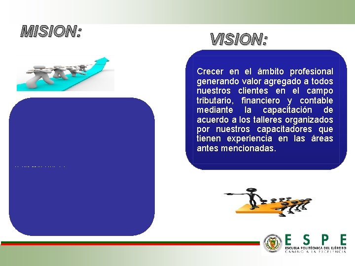 MISION: VISION: Crecer en el ámbito profesional generando valor agregado a todos nuestros clientes