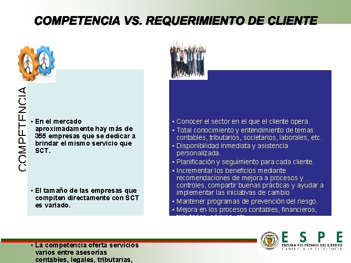  • El tamaño de las empresas que compiten directamente con SCT es variado.