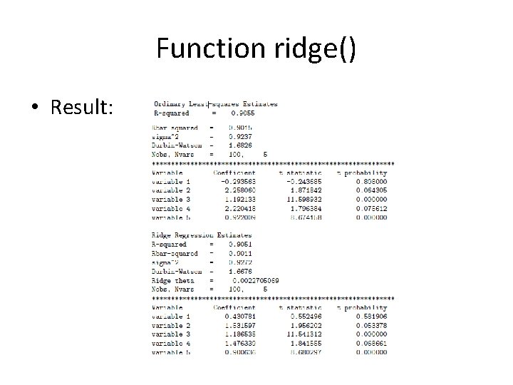 Function ridge() • Result: 