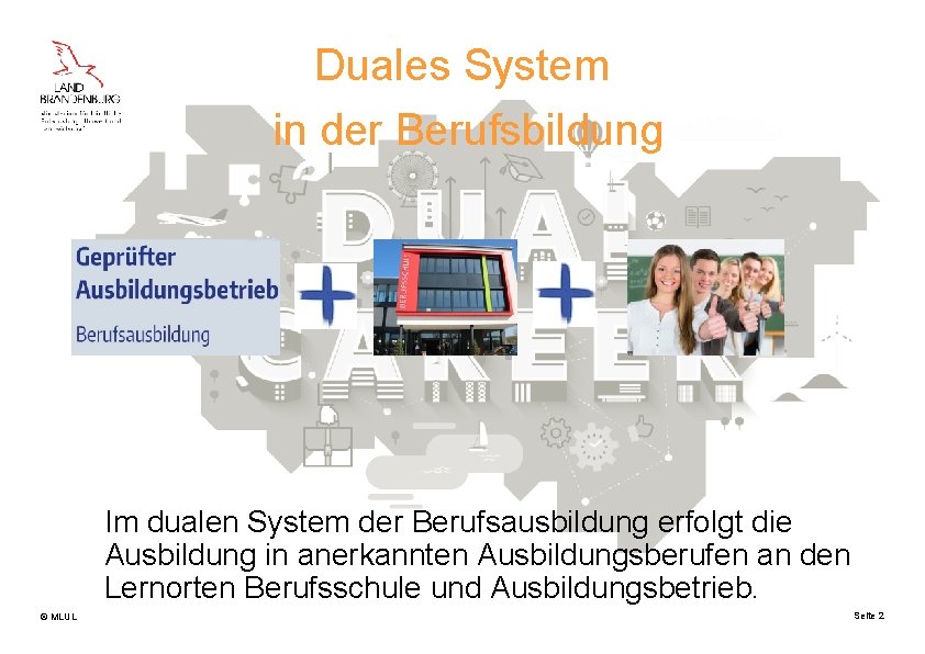 Duales System in der Berufsbildung Im dualen System der Berufsausbildung erfolgt die Ausbildung in