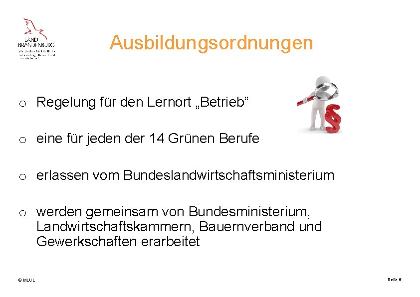 Ausbildungsordnungen o Regelung für den Lernort „Betrieb“ o eine für jeden der 14 Grünen