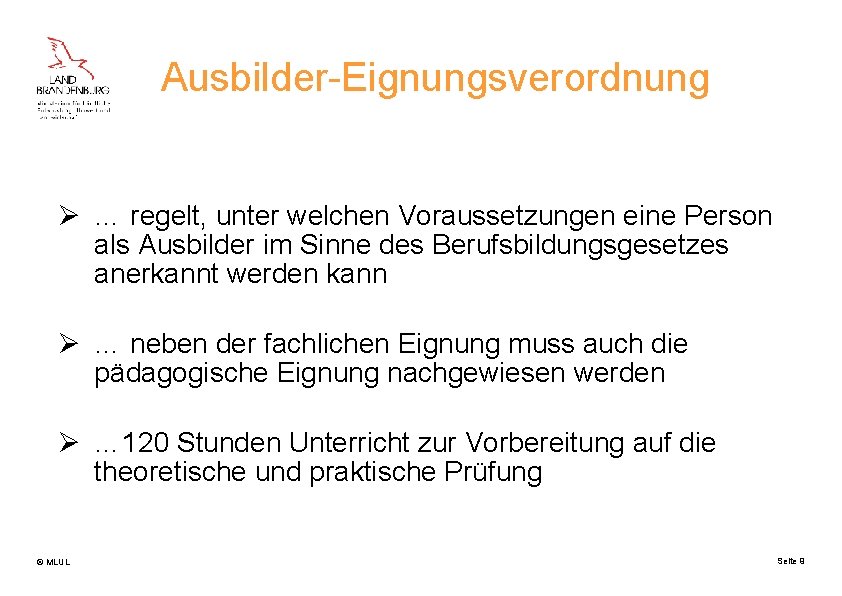 Ausbilder-Eignungsverordnung Ø … regelt, unter welchen Voraussetzungen eine Person als Ausbilder im Sinne des